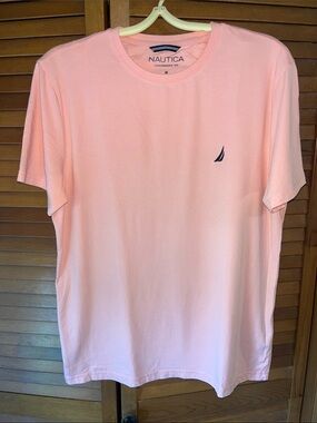 Nautica Men's Crewneck Tee in Light Pink with Navy Logo Size Medium